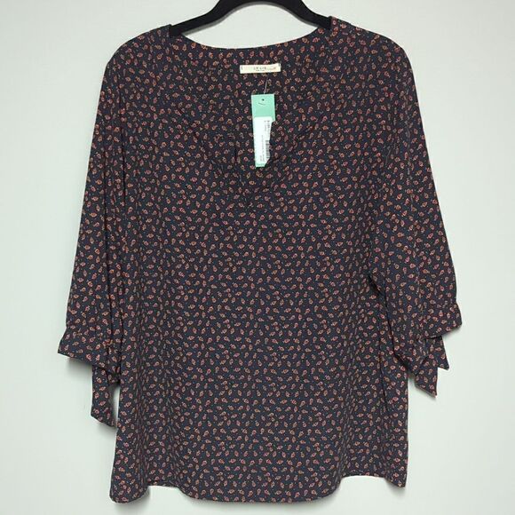 NWT Le Lis Navy Blue V Neck Blouse - Picture 1 of 7